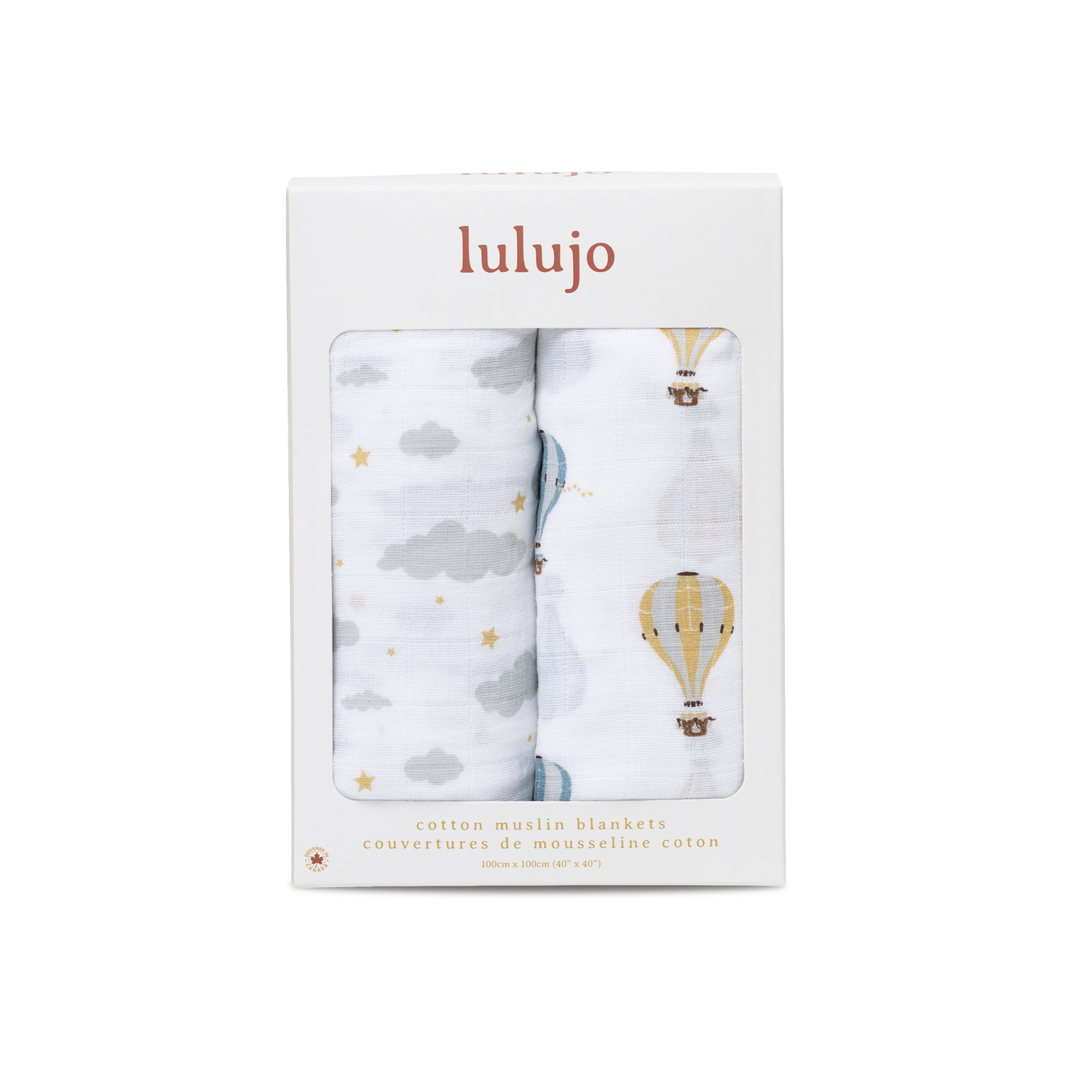 Lulujo Hot Air Balloons & Clouds cotton muslin swaddle package