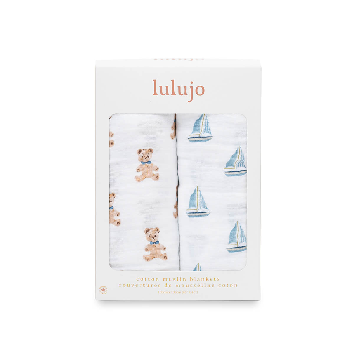 Lulujo Vintage Bears & Sailboats cotton muslin swaddle package